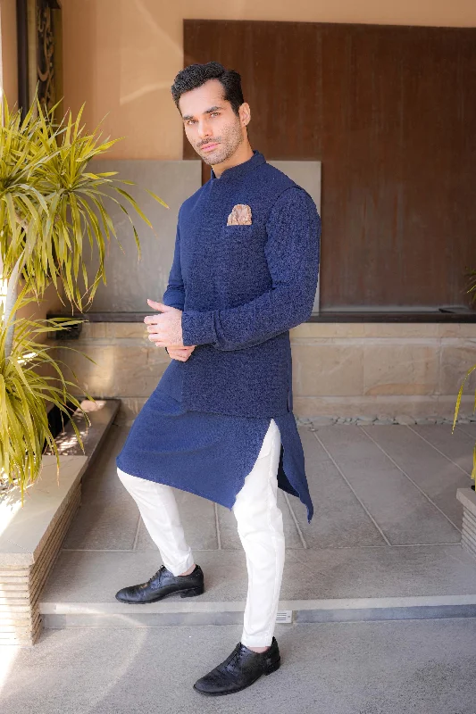 Navy Blue - Waistcoat & Kurta-Pyjama Set