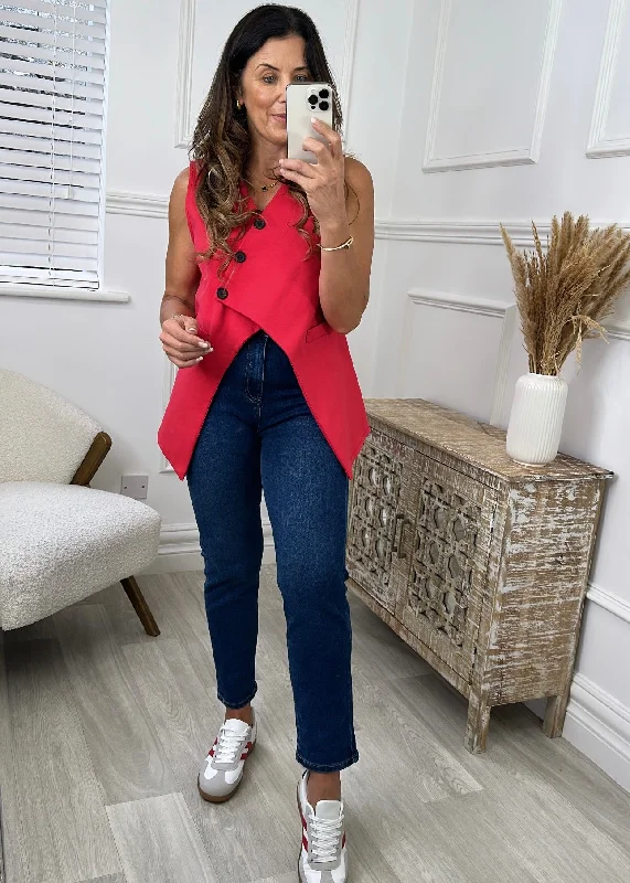 Paula Red Asymmetric Waistcoat