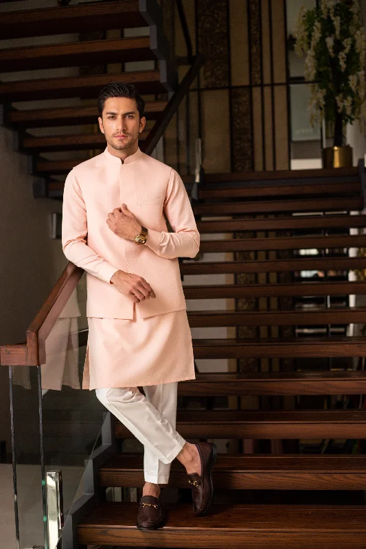 Peach Burst - Waistcoat & Kurta-Pyjama Set