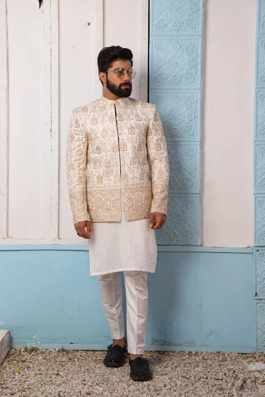 White and Printed Brown Waistcoat