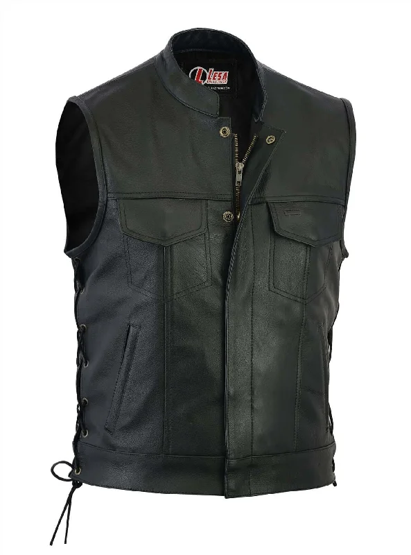 Real Leather Motorbike Cut Off Vest With Chrome  Biker Sons of Anarchy Laced up