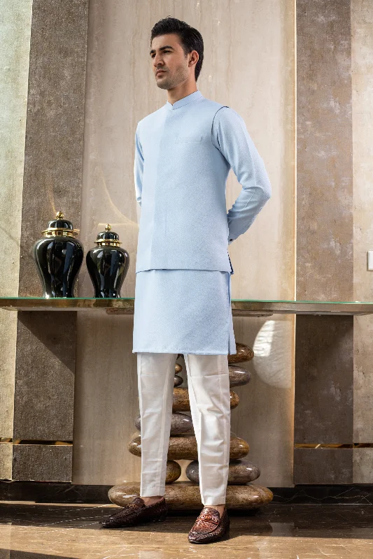 Sky Blue - Waistcoat & Kurta-Pyjama Set