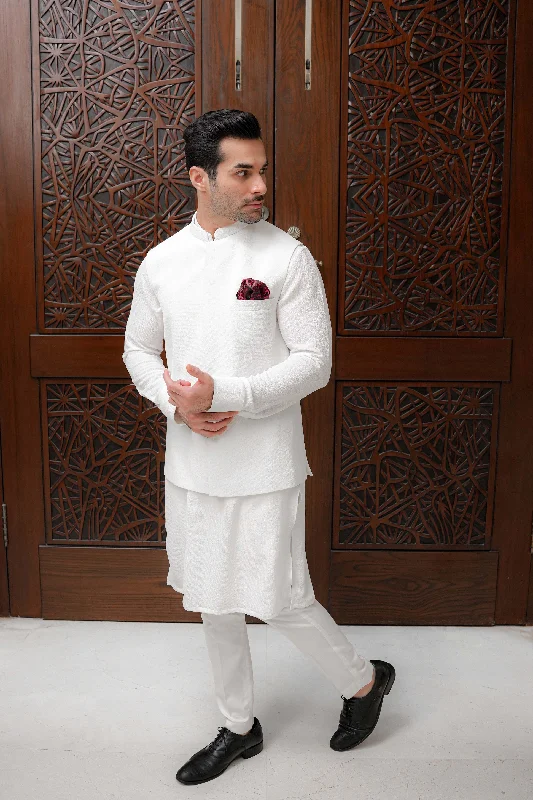 White - Waistcoat & Kurta-Pyjama Set