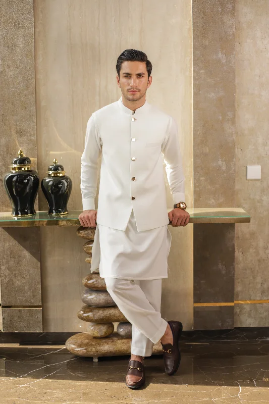 Snowdrift White - Waistcoat & Kurta-Pyjama Set