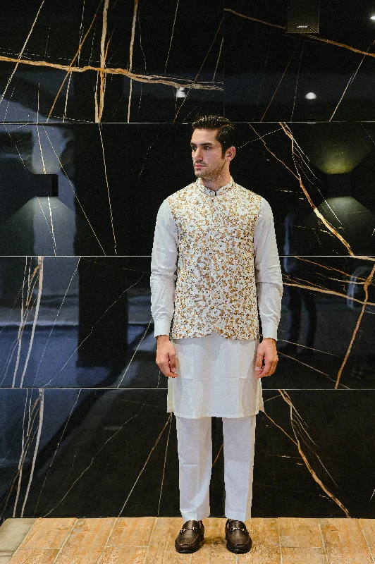 White with Brown Embroidered W Coat M-1.