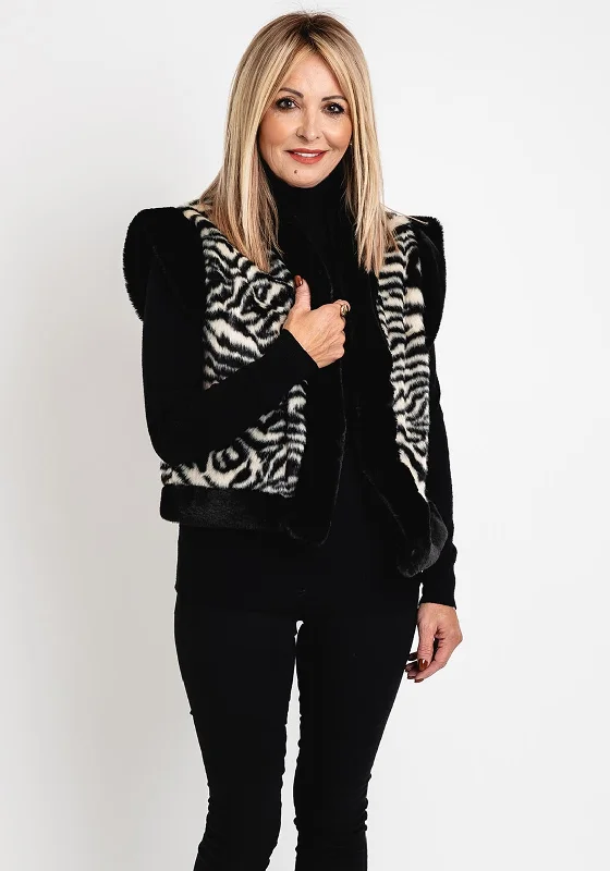 Camelot Faux Fur Zebra Print Waistcoat Jacket, Black