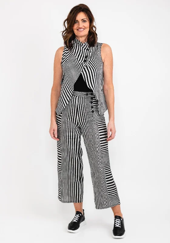 Elsewhere Sleeveless Striped Waistcoat, Black & Silver