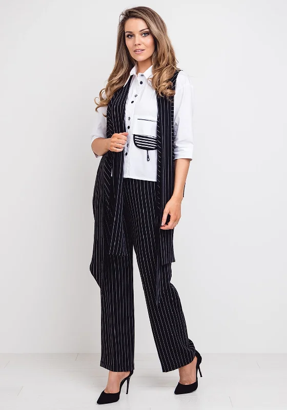 Naya Pinstripe Asymmetric Hem Waistcoat, Black