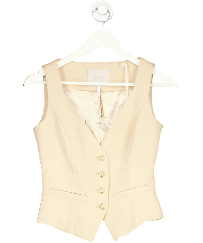 Guess Beige Gold Buttons Waistcoat Top UK XS