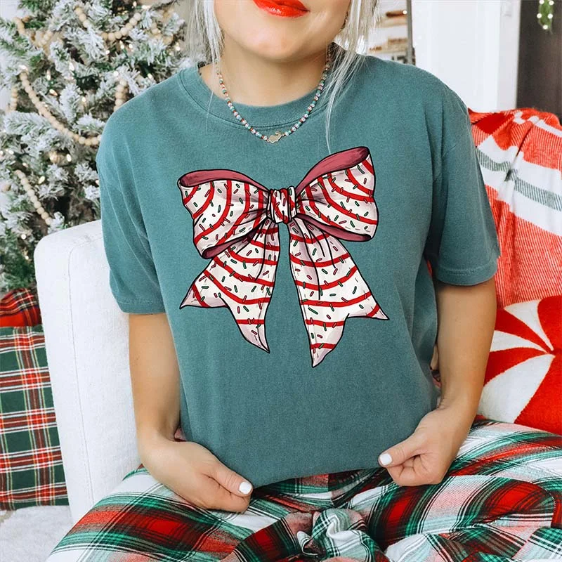 Limited Edition T-ShirtsChristmas Cake Bow Short Sleeve T-Shirt