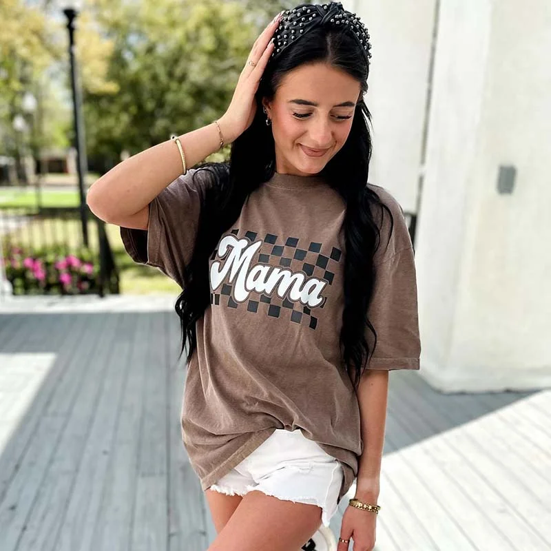 Sequined T-ShirtsMama Check Short Sleeve T-Shirt