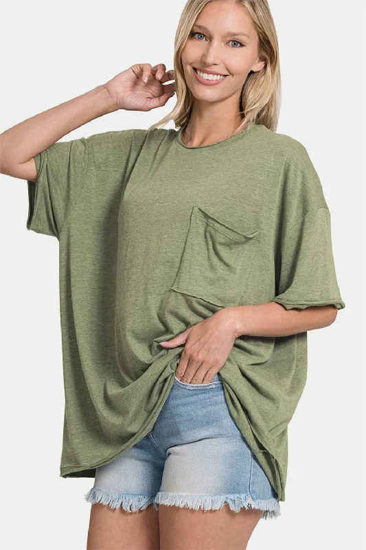 Glitter T-ShirtsDrop Shoulder Oversized Front Pocket T-Shirt