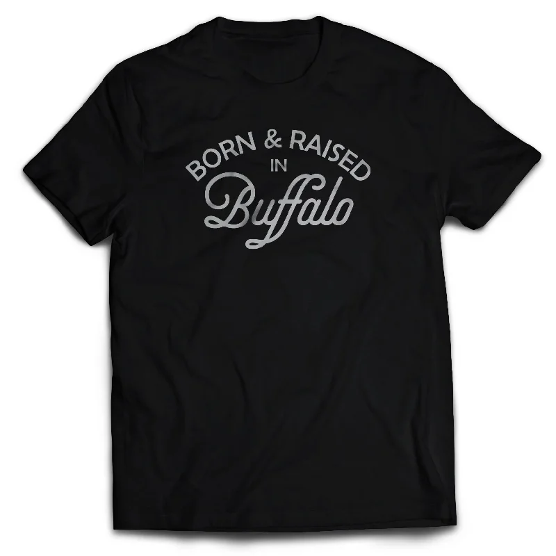 Off-Shoulder T-ShirtsPREORDER - Born & Raised In Buffalo - Adult T-shirt- Black