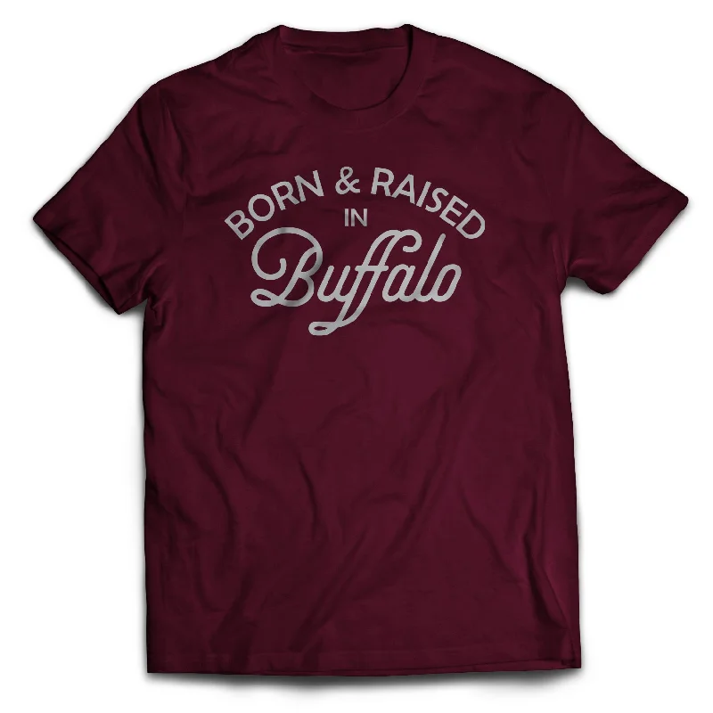 Boat Neck T-ShirtsPREORDER - Born & Raised in Buffalo - Adult T-shirt - Maroon