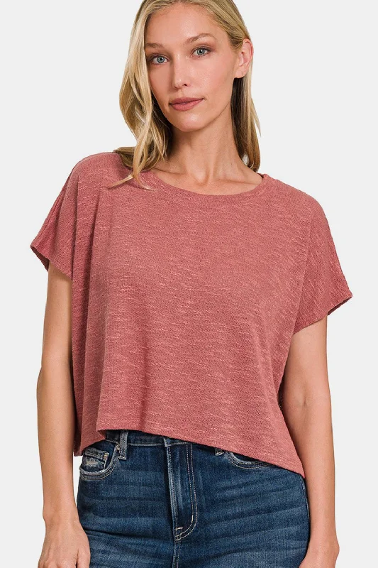 Metallic T-ShirtsRound Neck Short Sleeve T-Shirt